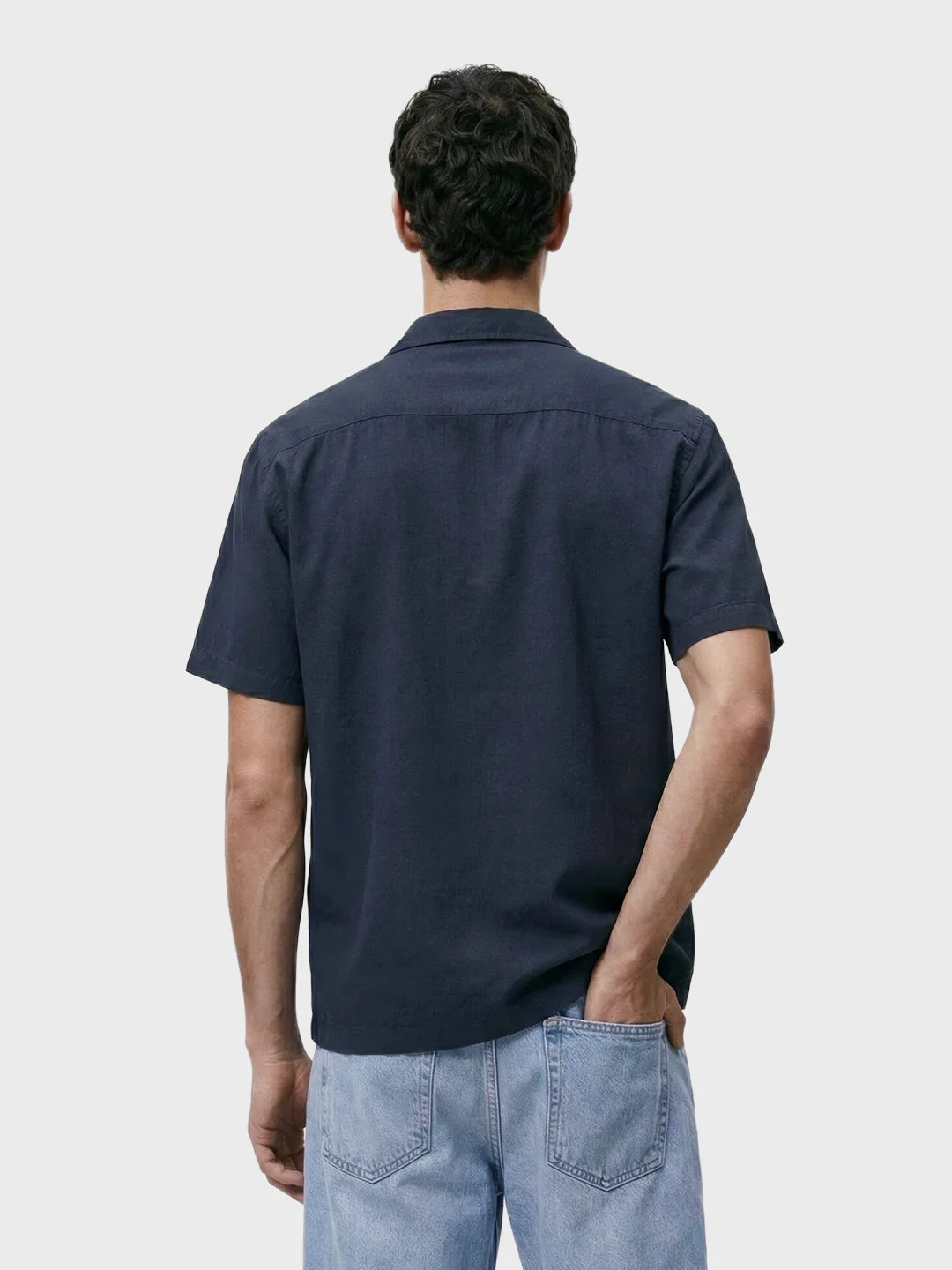 Men's Navy Blue Relaxed Fit Embroided Resort Wear Shirt - Image 2