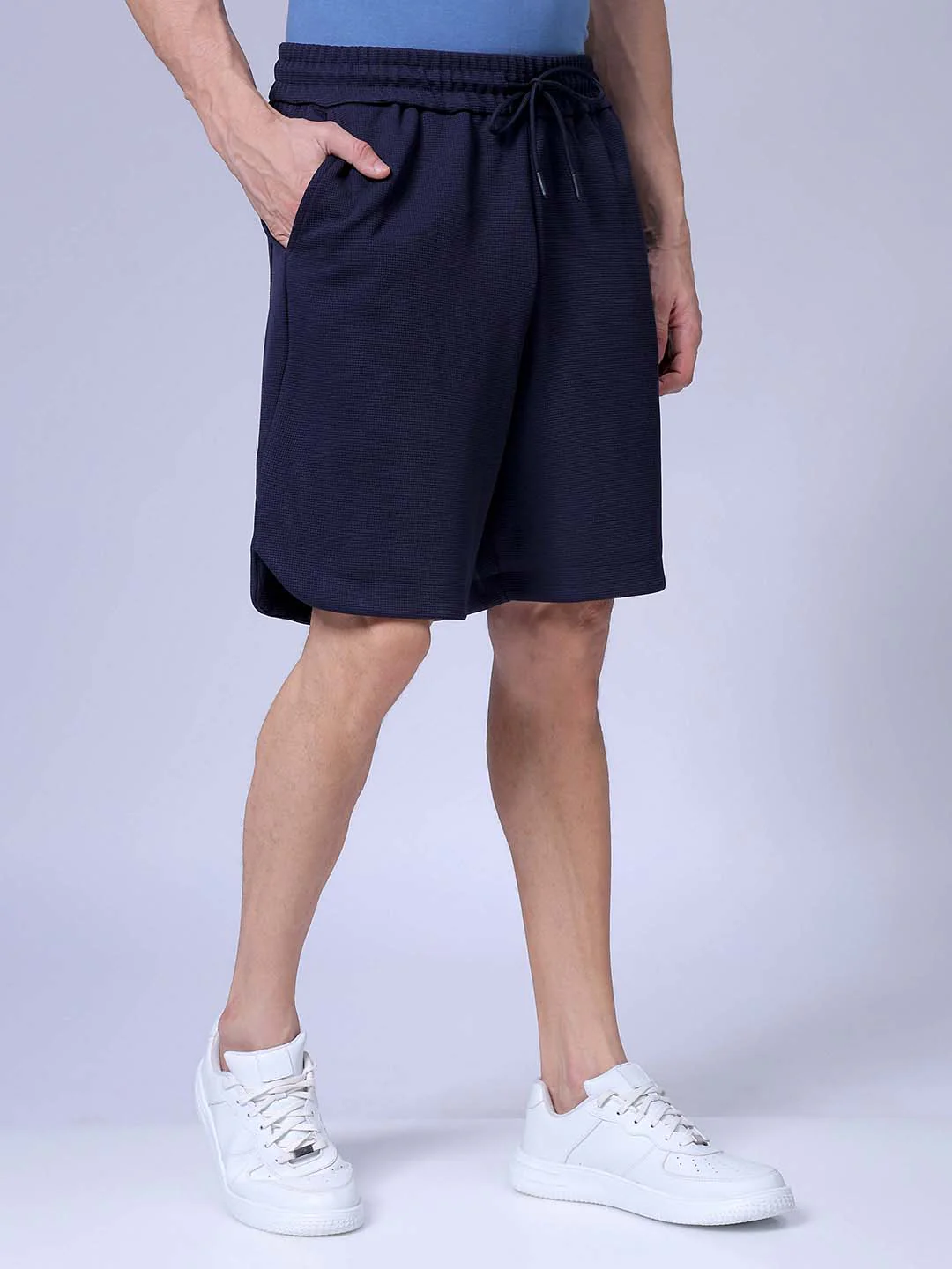 Men's Navy Relaxed Fit Solid Casual Shorts - Image 3
