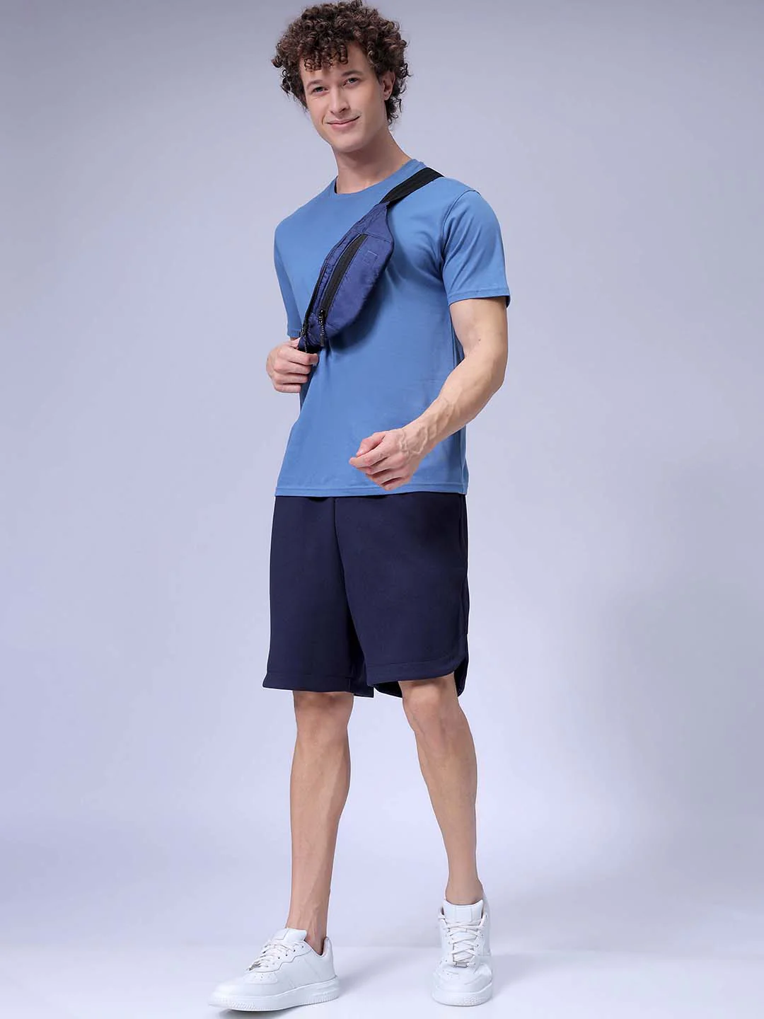 Men's Navy Relaxed Fit Solid Casual Shorts - Image 4