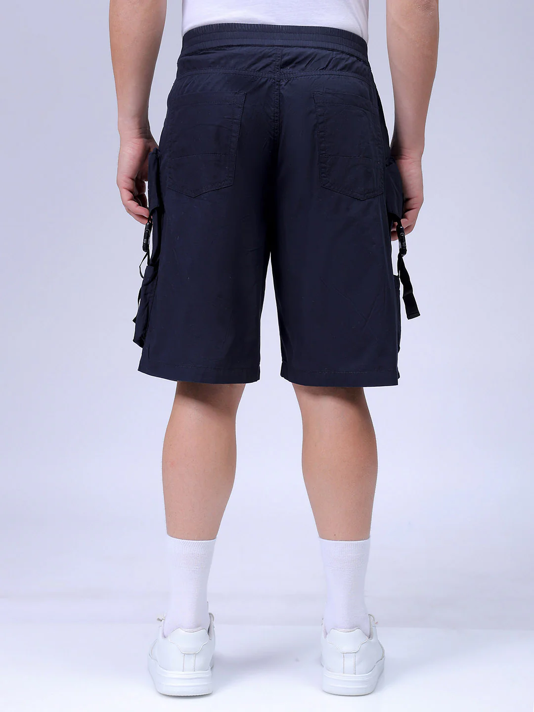 Men's Navy Relaxed Fit Solid Utility Shorts - Image 5