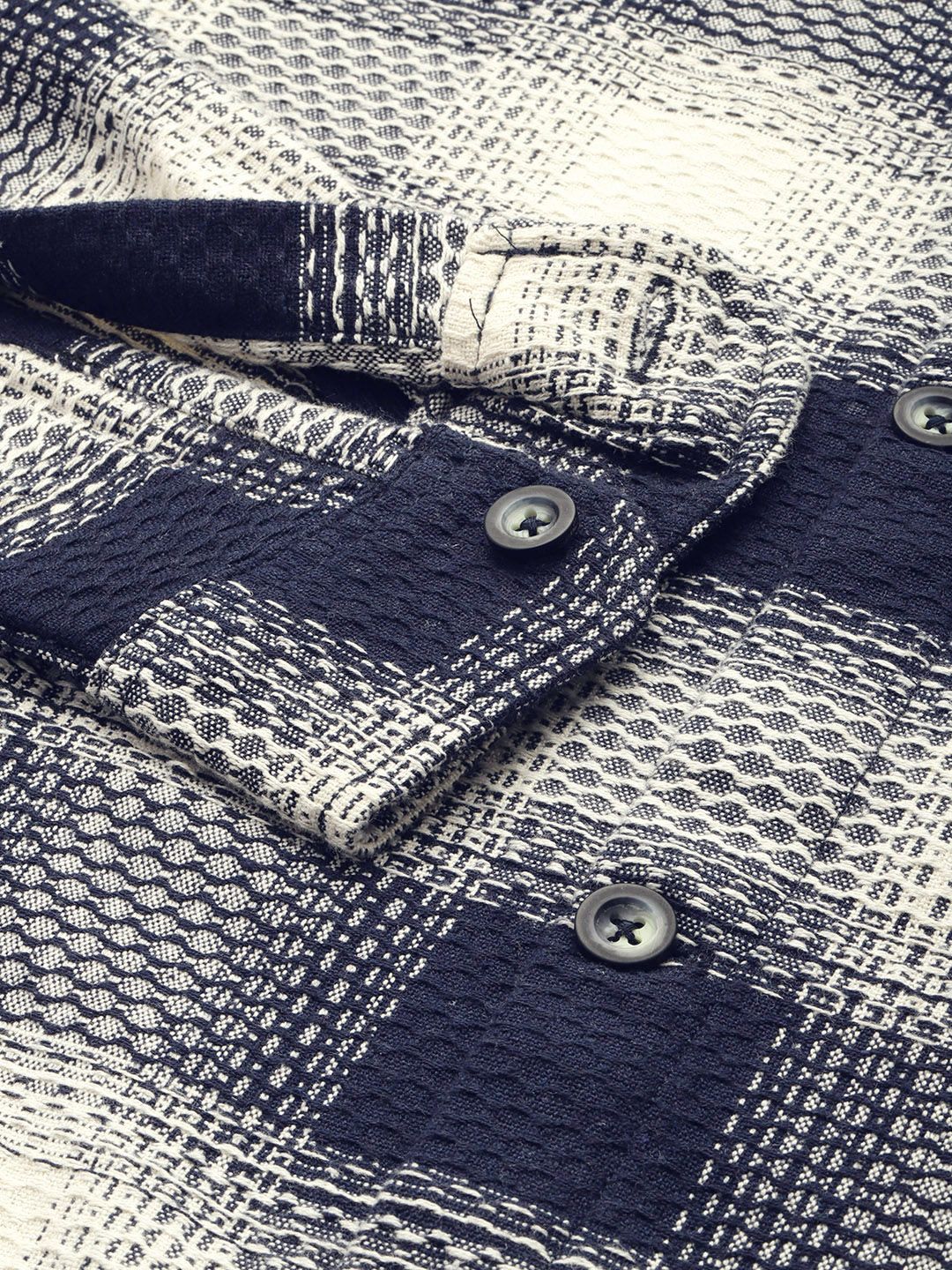 Men's Navy Relaxed Fit Textured Casual Shirt - Image 6