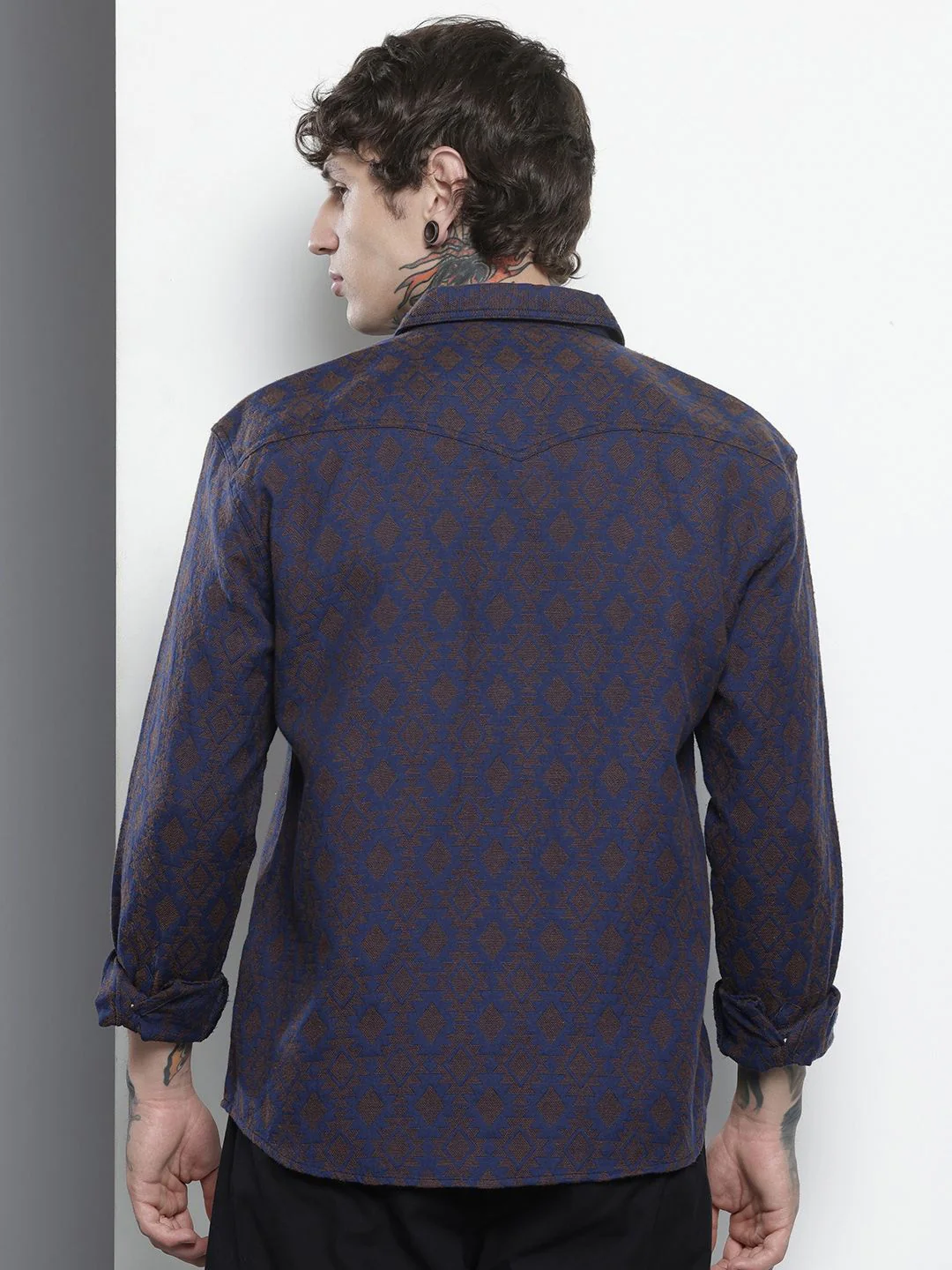 Men's Navy Relaxed Fit Textured Casual Shirt - Image 3