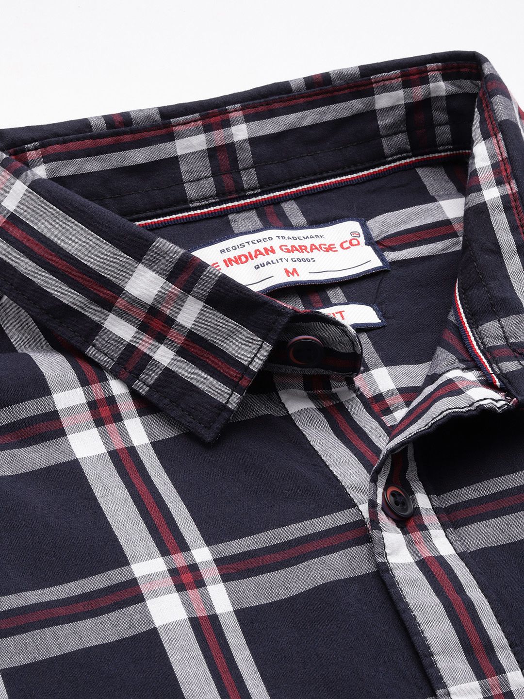 Men's Navy Blue Slim Fit Checked Casual Shirt - Image 5