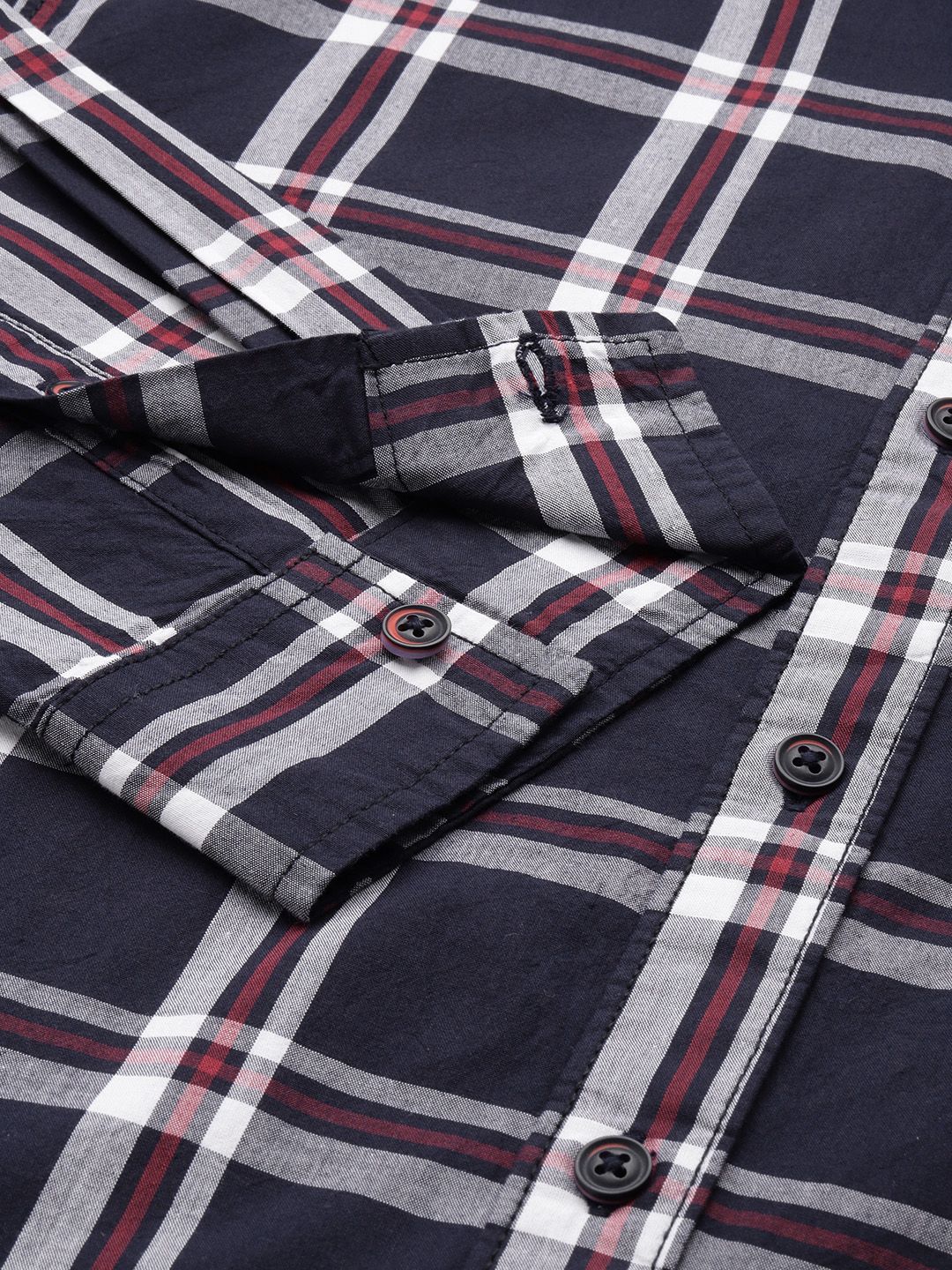 Men's Navy Blue Slim Fit Checked Casual Shirt - Image 6