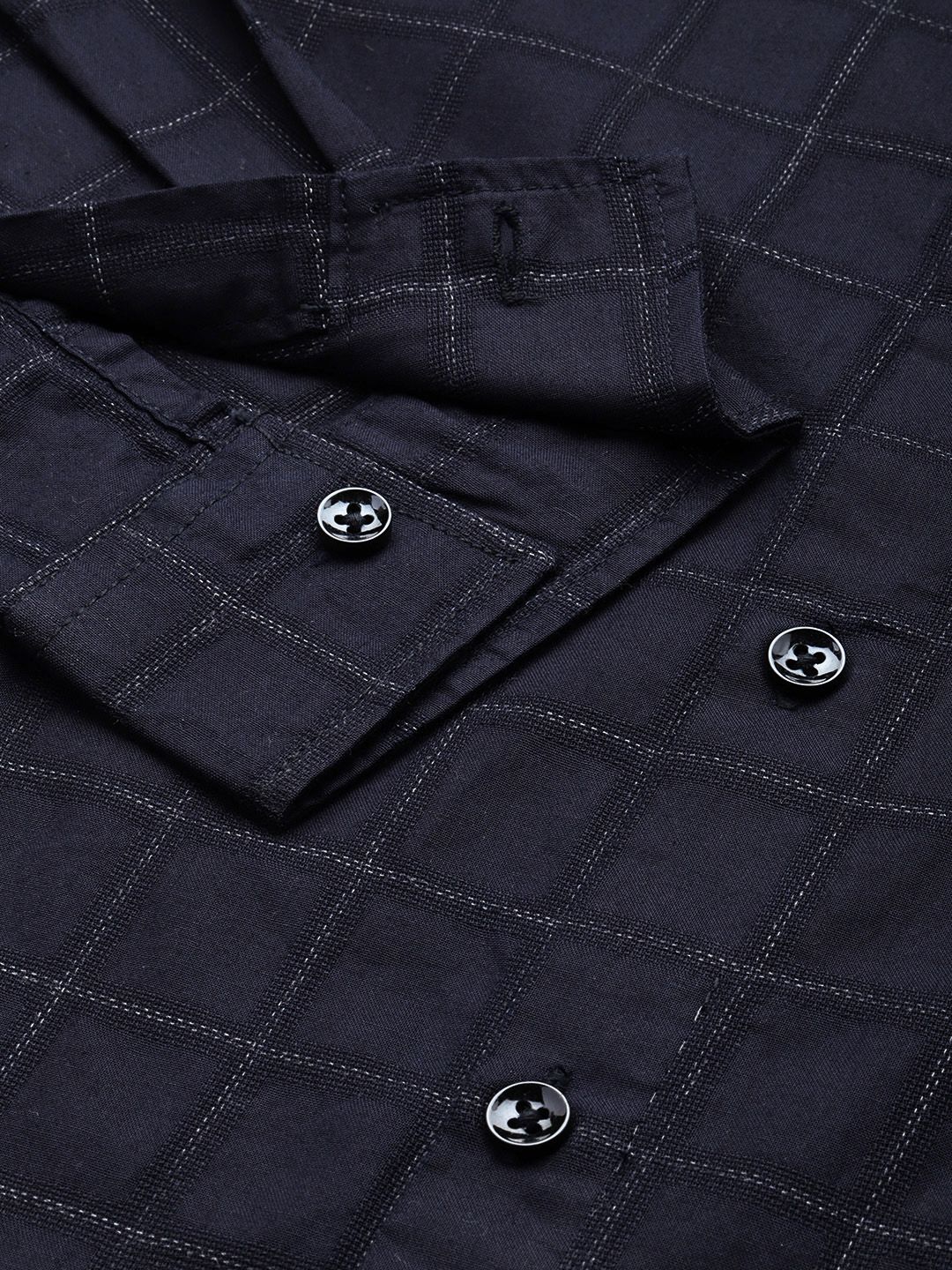 Men's Navy Blue Slim Fit Checked Casual Shirt - Image 6