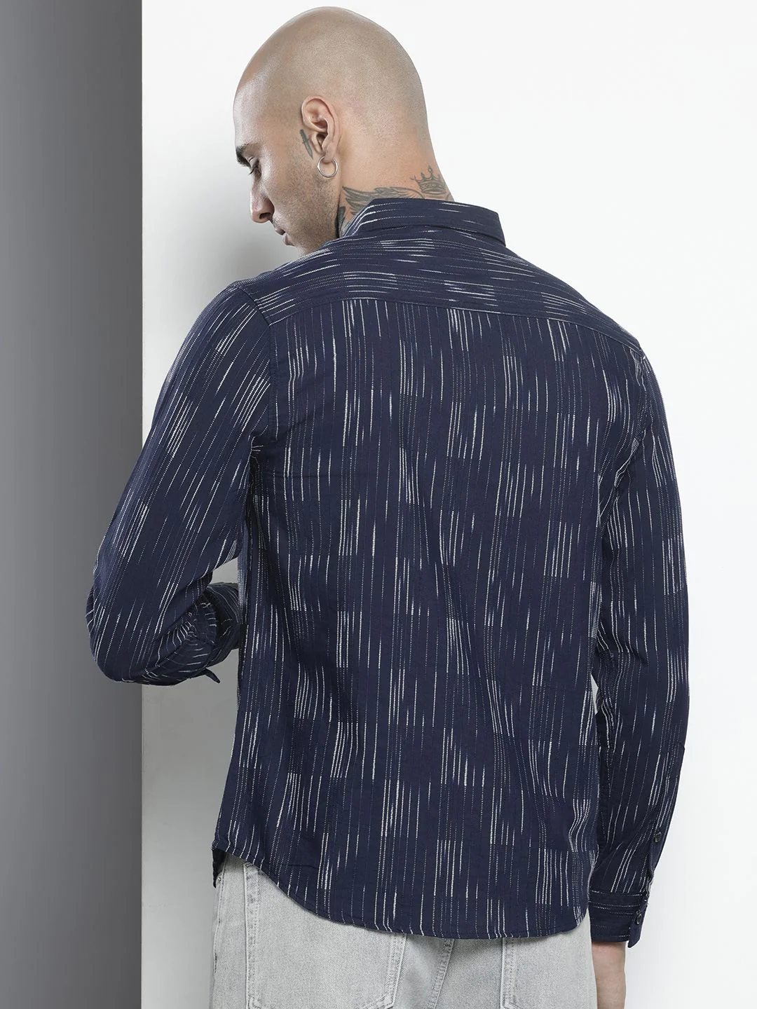 Men's Navy Slim Fit Striped Casual Shirt - Image 3