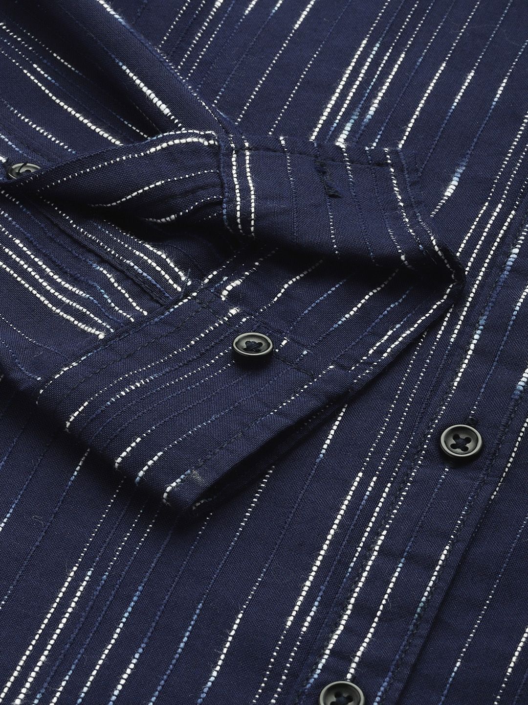 Men's Navy Slim Fit Striped Casual Shirt - Image 6