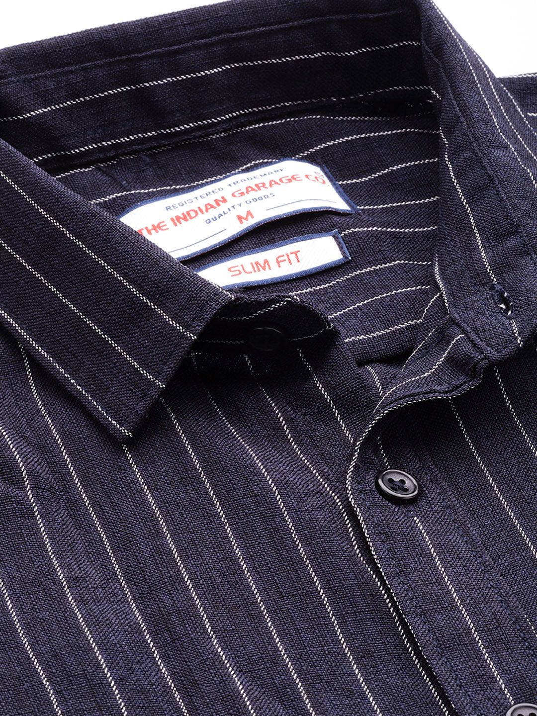 Men's Navy Slim Fit Striped Casual Shirt - Image 5