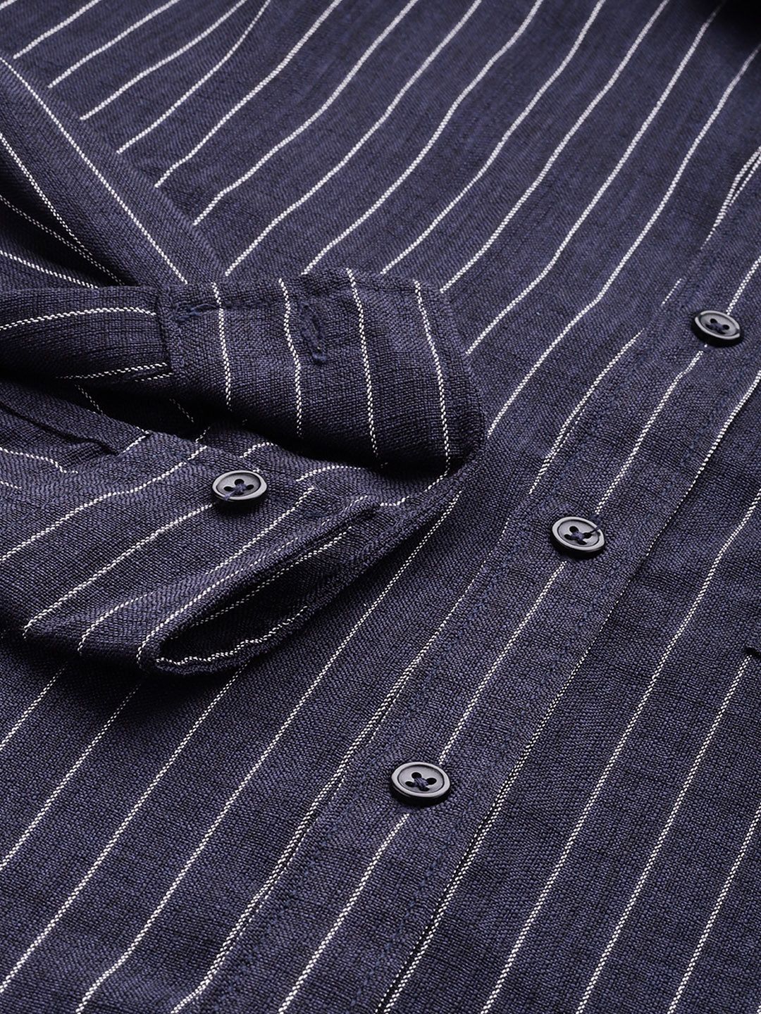 Men's Navy Slim Fit Striped Casual Shirt - Image 6