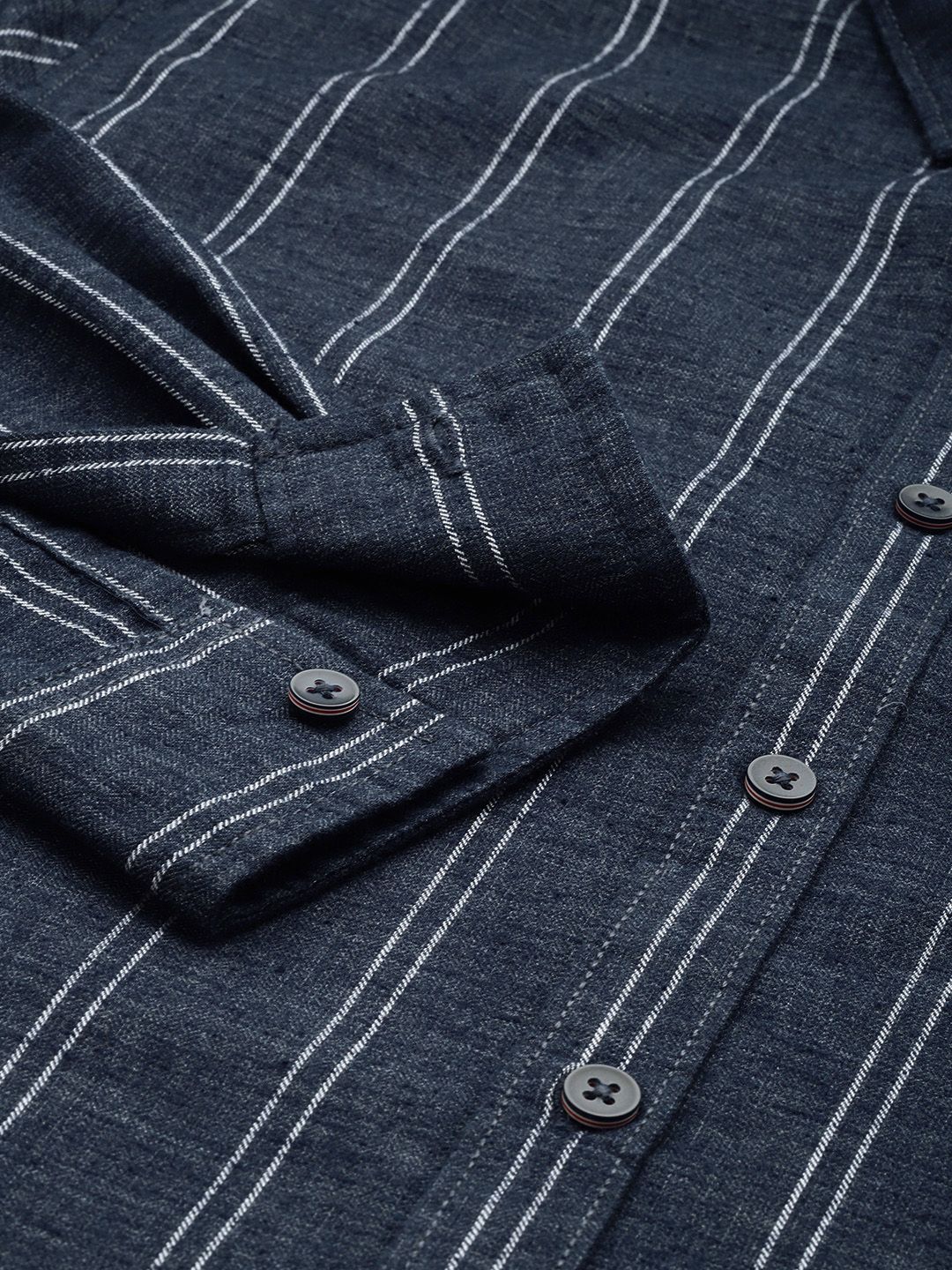 Men's Blue Blue Slim Fit Striped Casual Shirt - Image 6