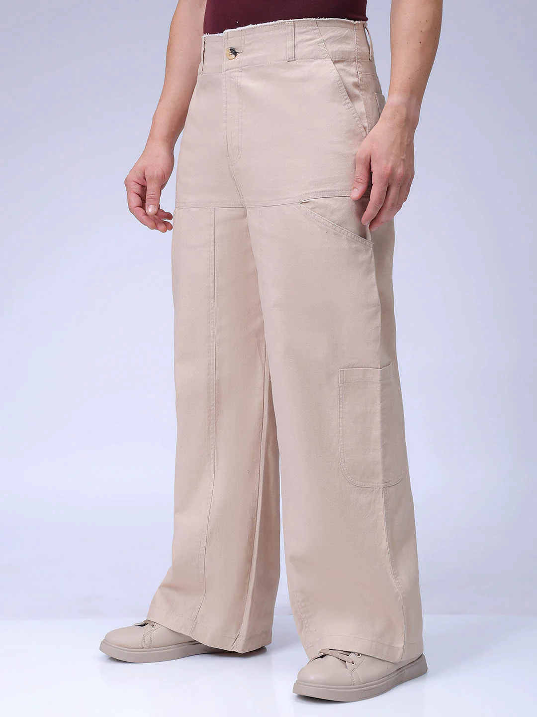 Men's Irish Cream Loose Fit Solid Casual Trouser - Image 3