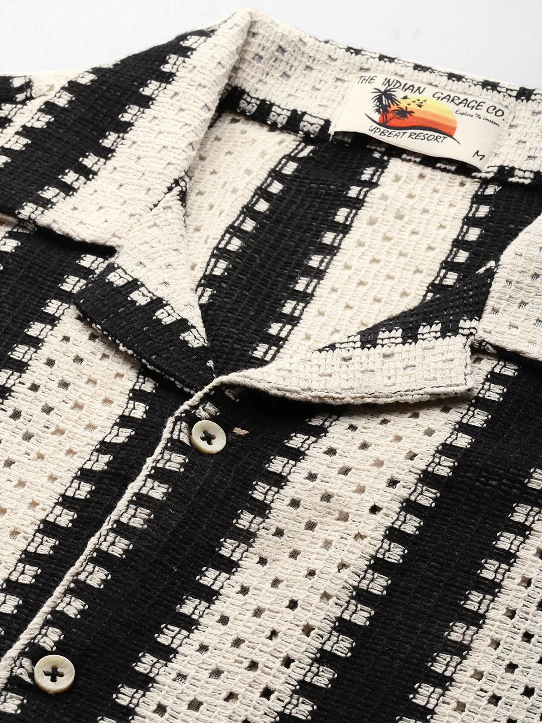 Men's Off White Relaxed Fit Textured Resort Wear Shirt - Image 5