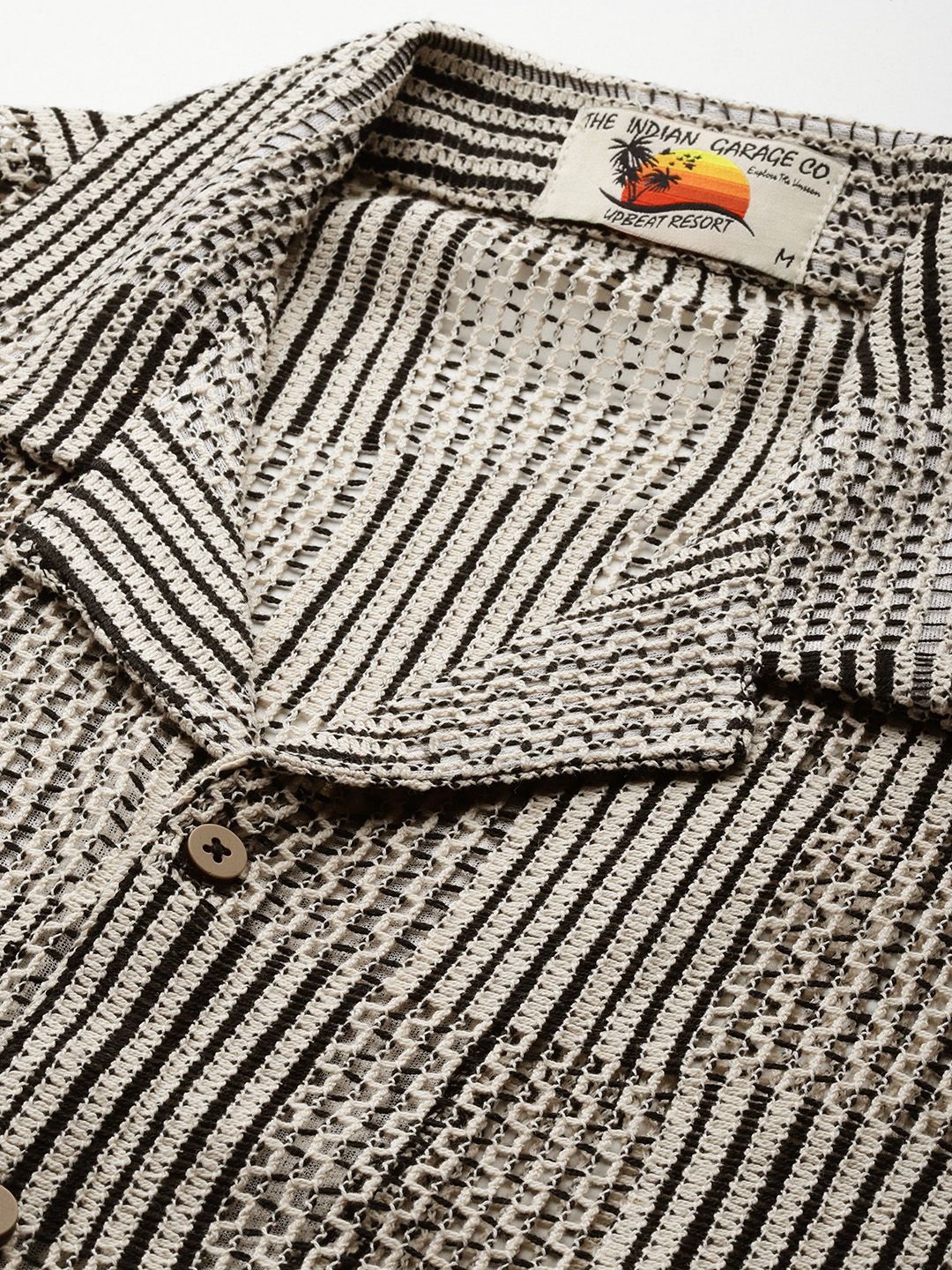 Men's Off White Relaxed Fit Textured Resort Wear Shirt - Image 5