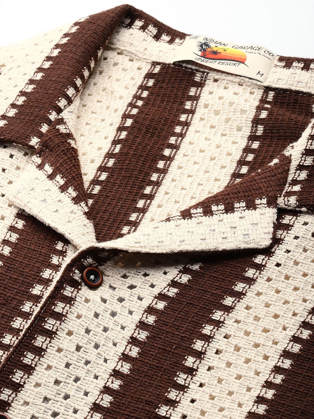 Men's Off White Relaxed Fit Textured Resort Wear Shirt - Image 5