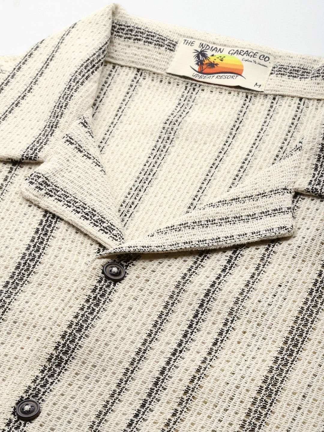 Men's Off White Relaxed Fit Textured Resort Wear Shirt - Image 5