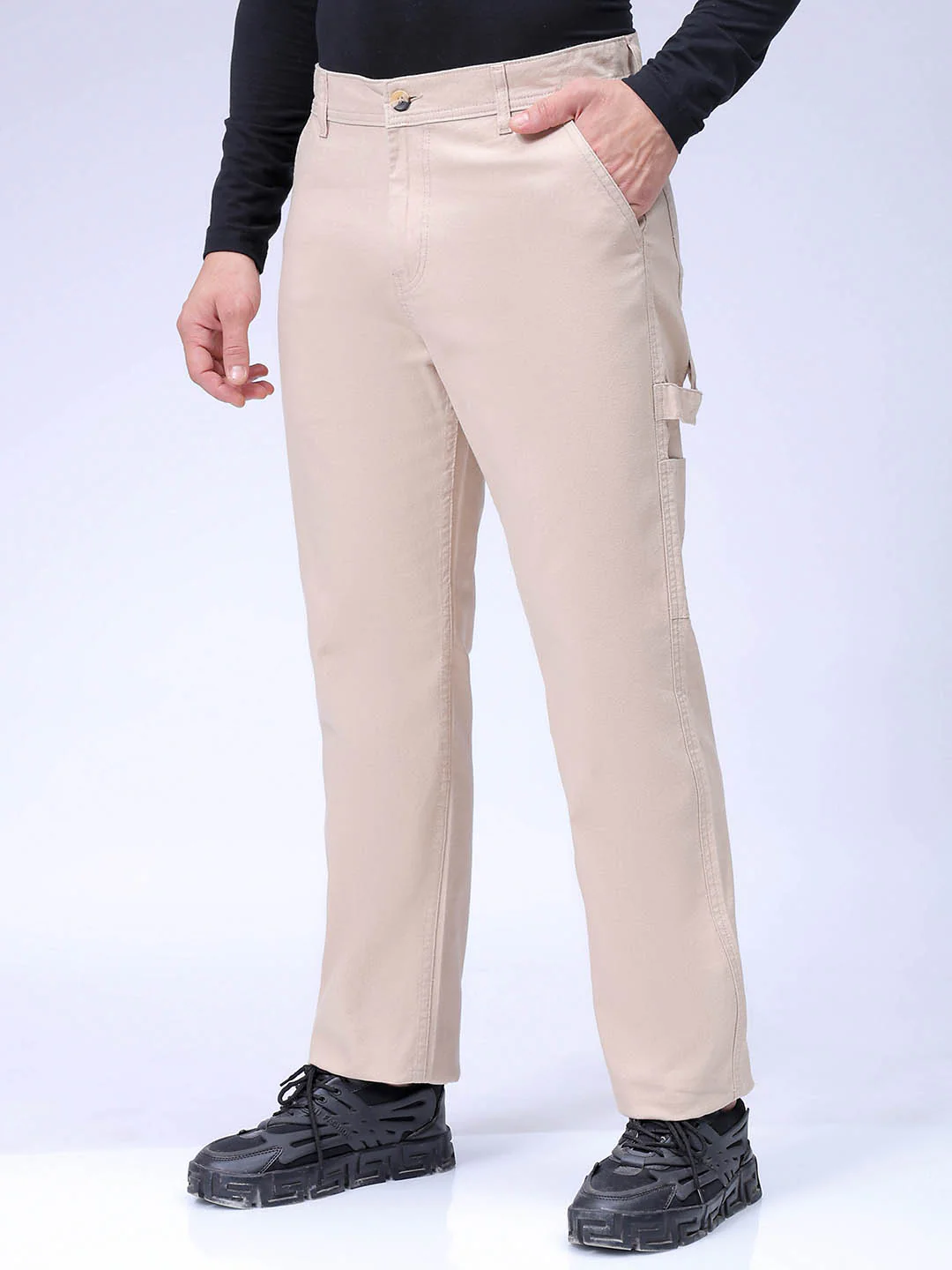 Men's Irish Cream Relaxed Fit Solid Casual Trouser - Image 2