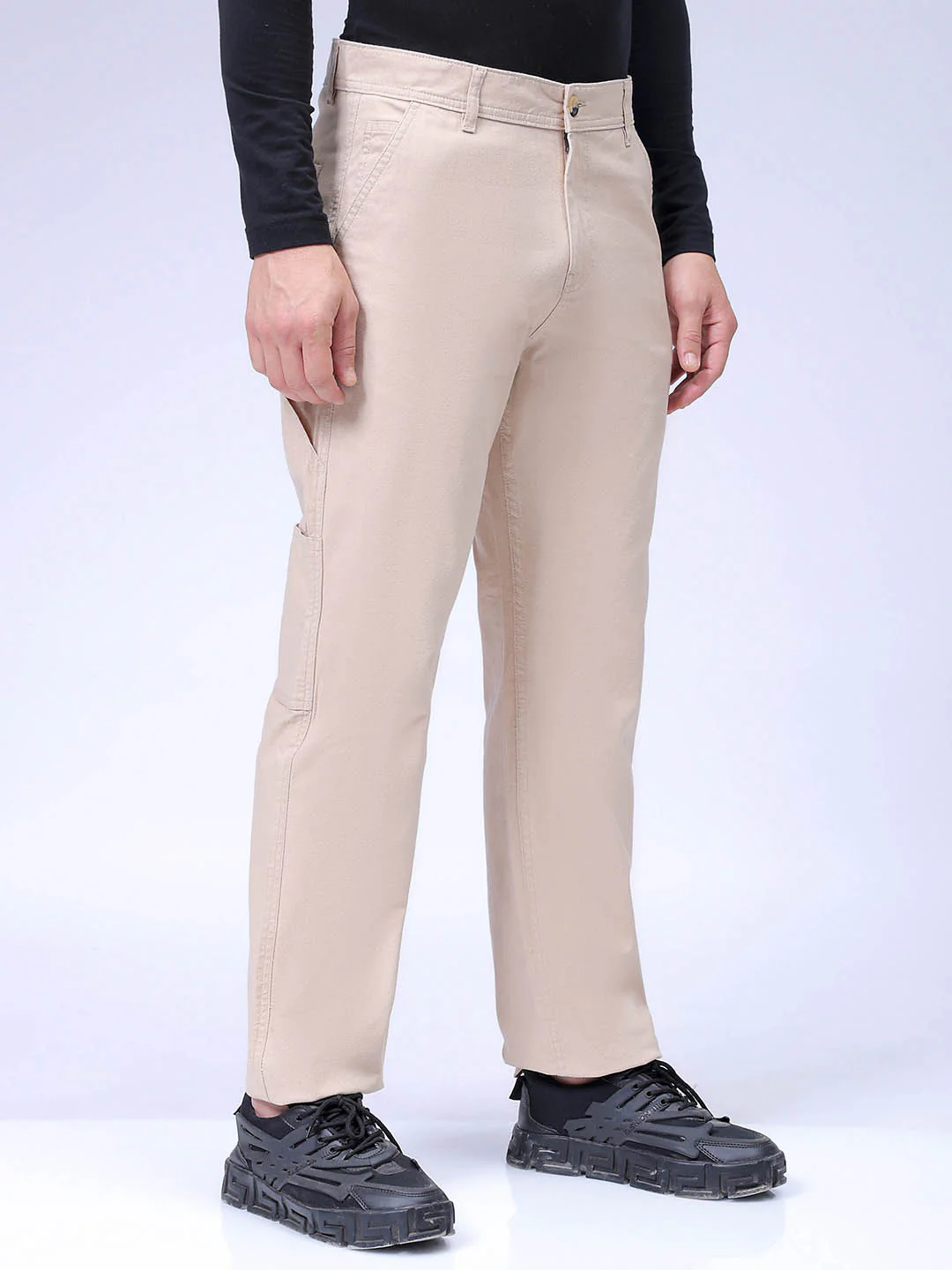 Men's Irish Cream Relaxed Fit Solid Casual Trouser - Image 3