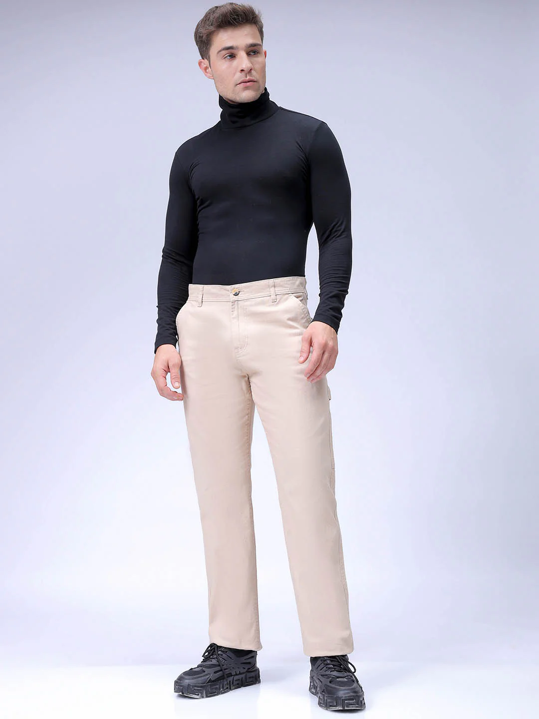 Men's Irish Cream Relaxed Fit Solid Casual Trouser - Image 4