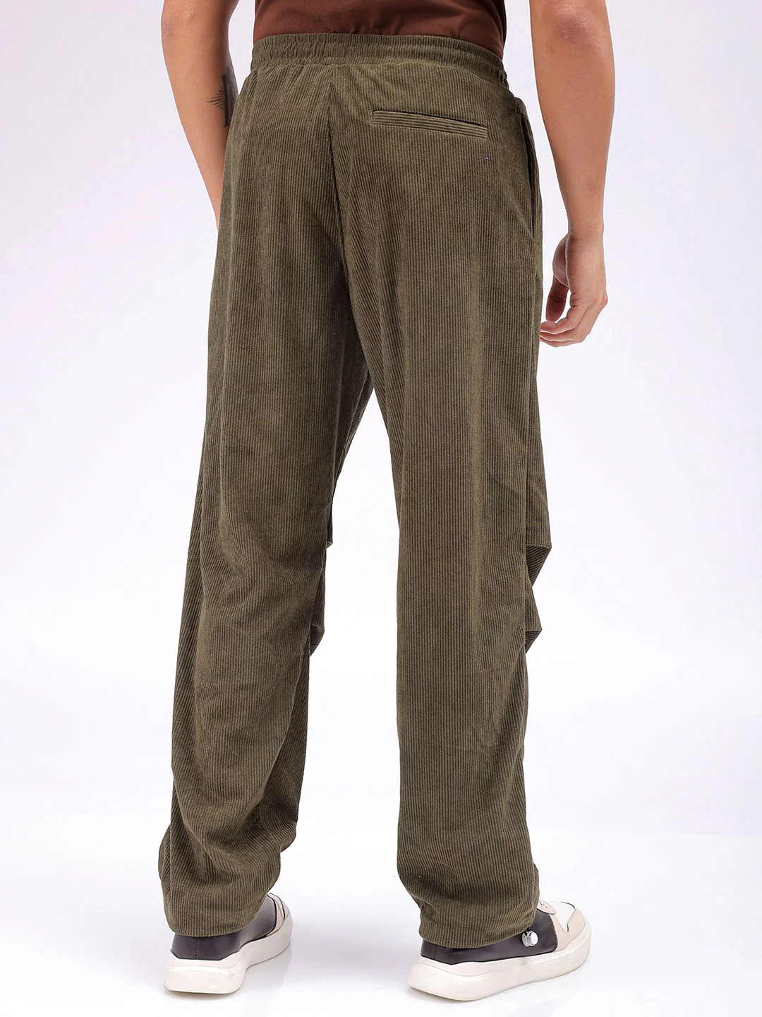 Men's Dark Olive Baggy Fit Textured Athletic  Jogger - Image 3