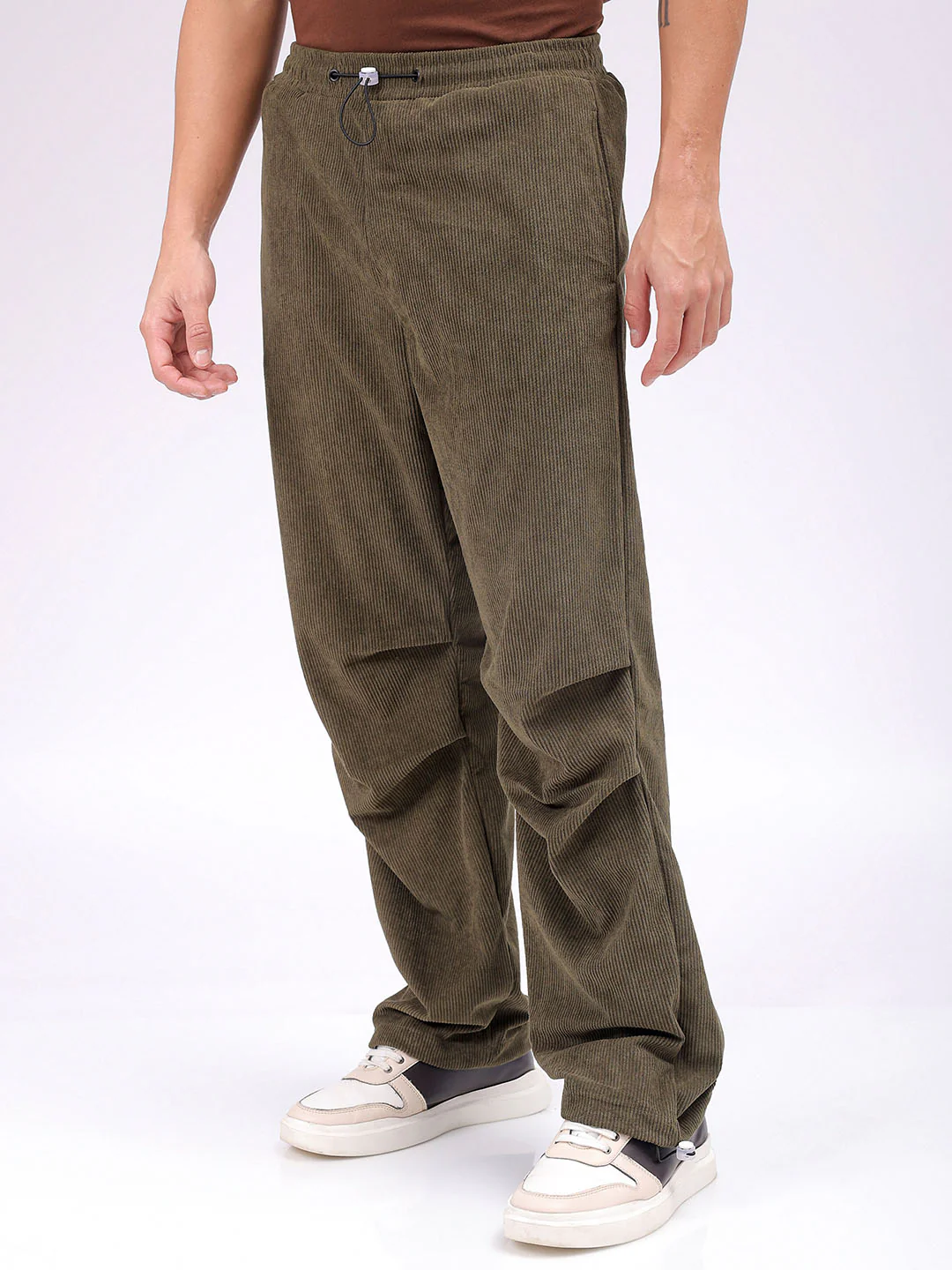Men's Dark Olive Baggy Fit Textured Athletic  Jogger - Image 4
