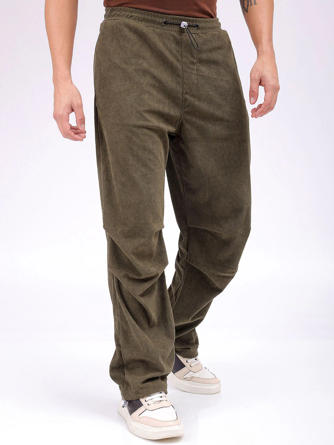 Men's Dark Olive Baggy Fit Textured Athletic  Jogger - Image 5