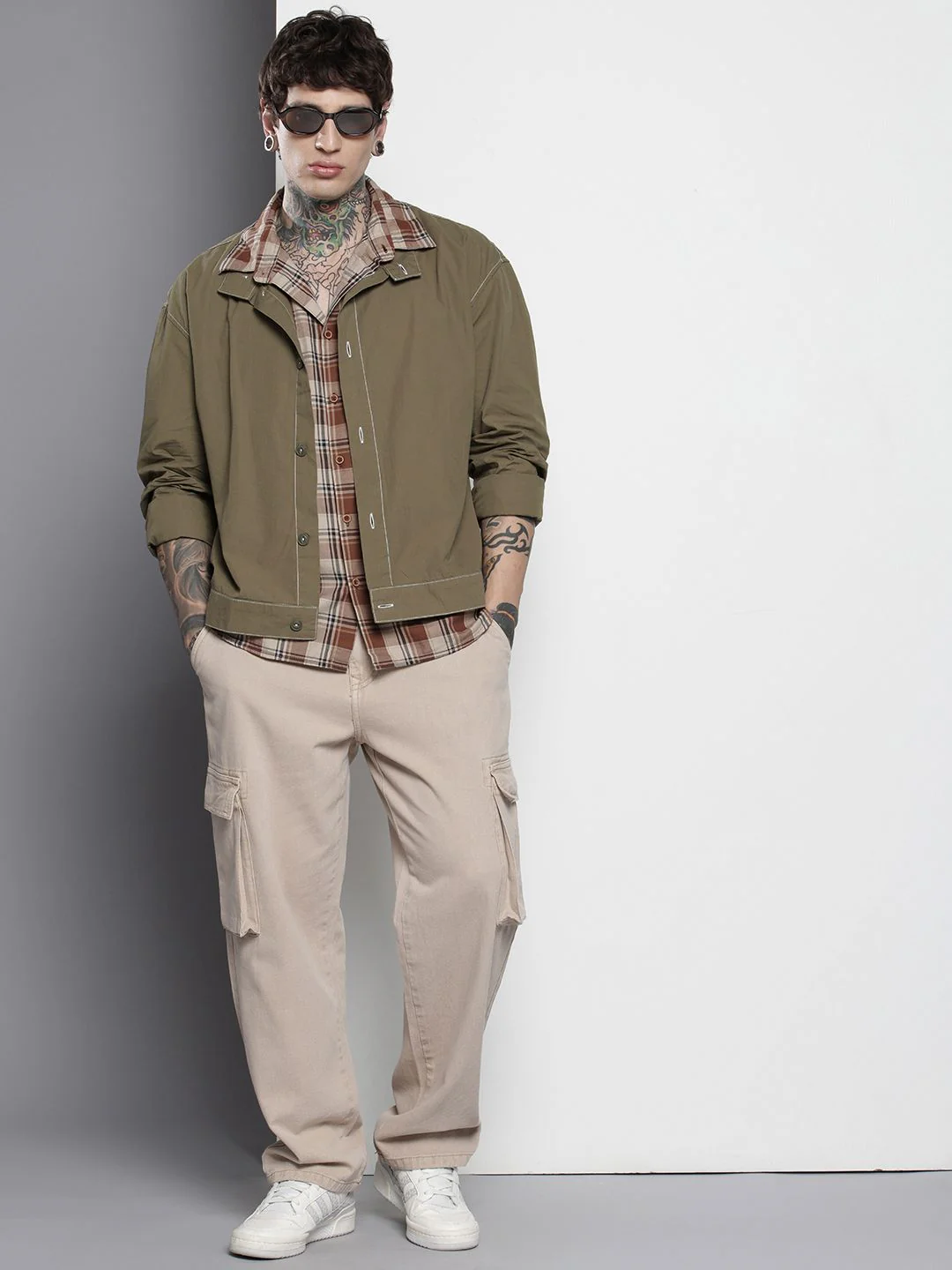 Men's Olive Boxy Fit Solid Korean Street Shirt - Image 3