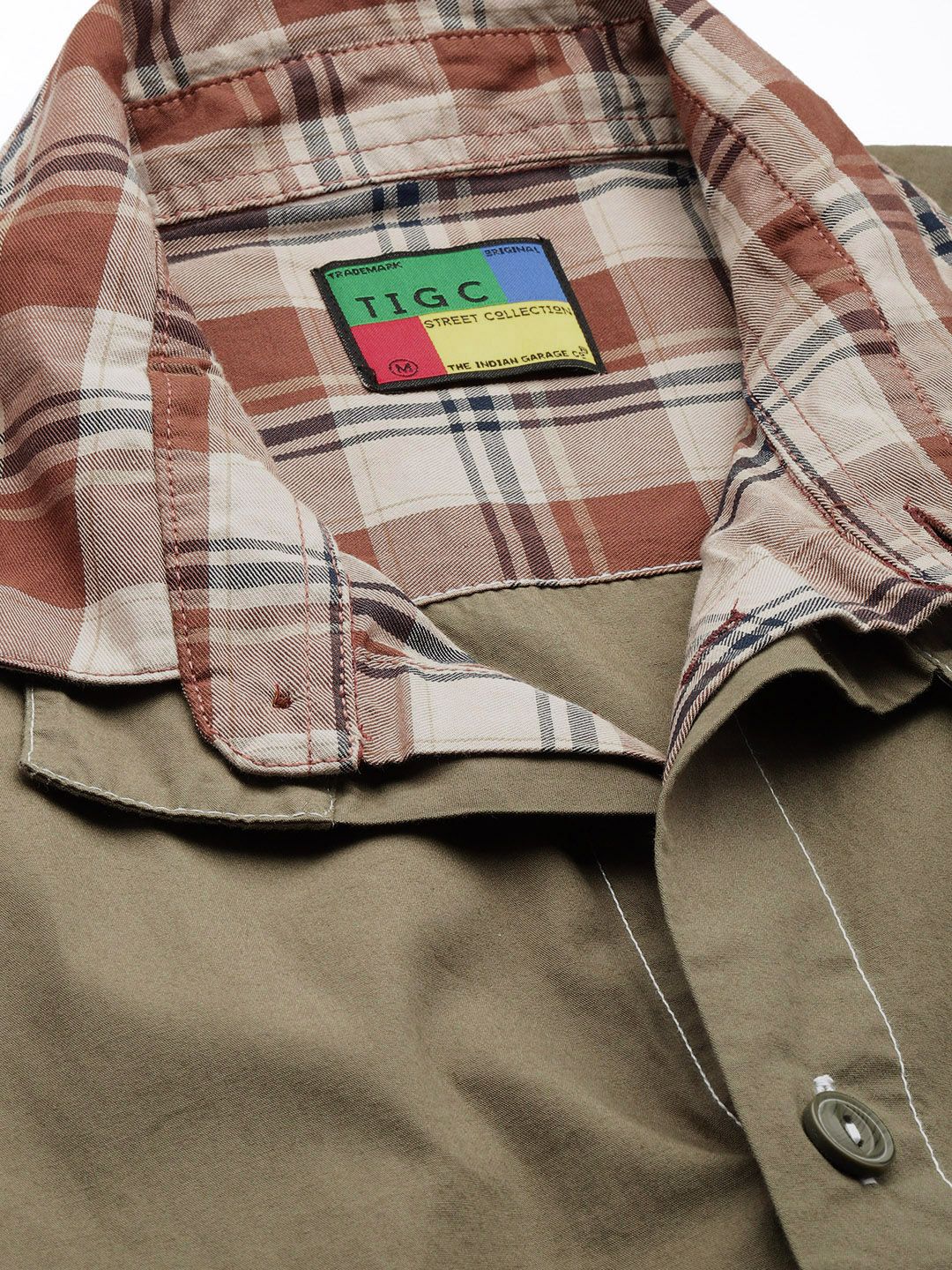 Men's Olive Boxy Fit Solid Korean Street Shirt - Image 5
