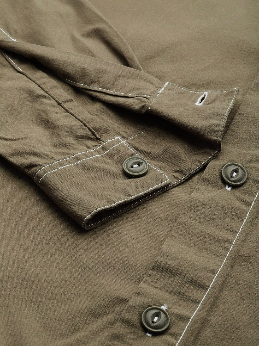 Men's Olive Boxy Fit Solid Korean Street Shirt - Image 6