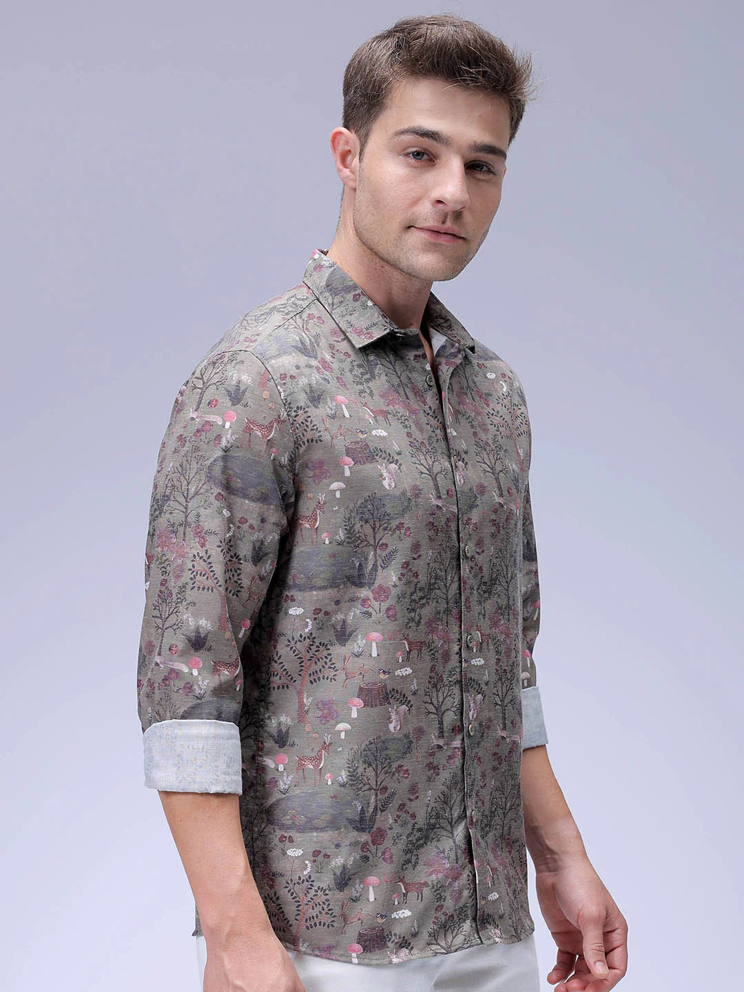 Men's Olive Regular Fit Printed Resort Wear Shirt - Image 4