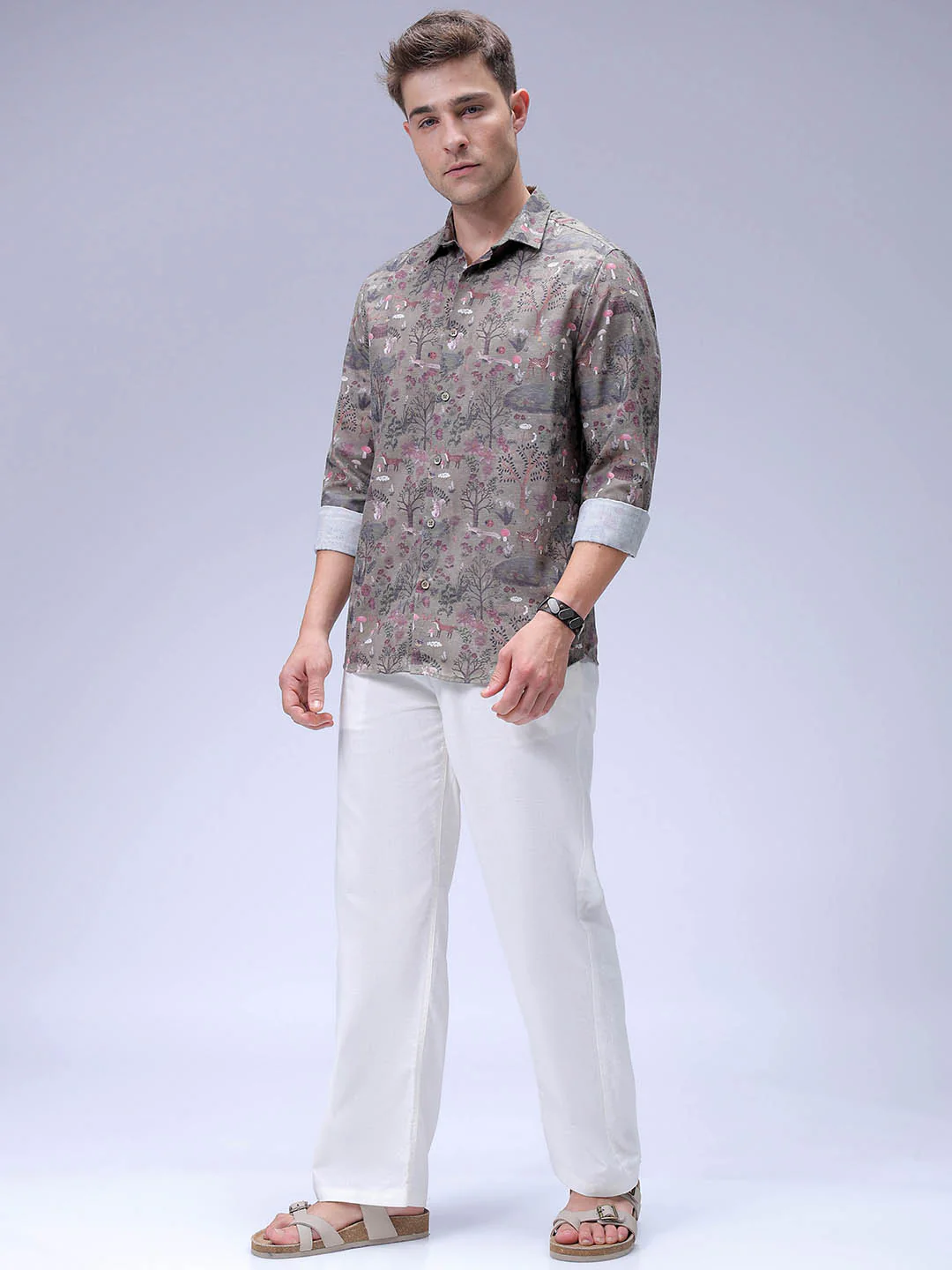 Men's Olive Regular Fit Printed Resort Wear Shirt - Image 5