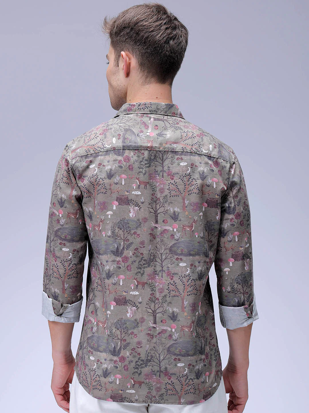 Men's Olive Regular Fit Printed Resort Wear Shirt - Image 6