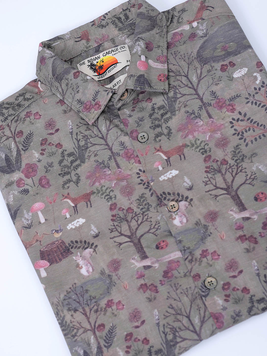 Men's Olive Regular Fit Printed Resort Wear Shirt - Image 7