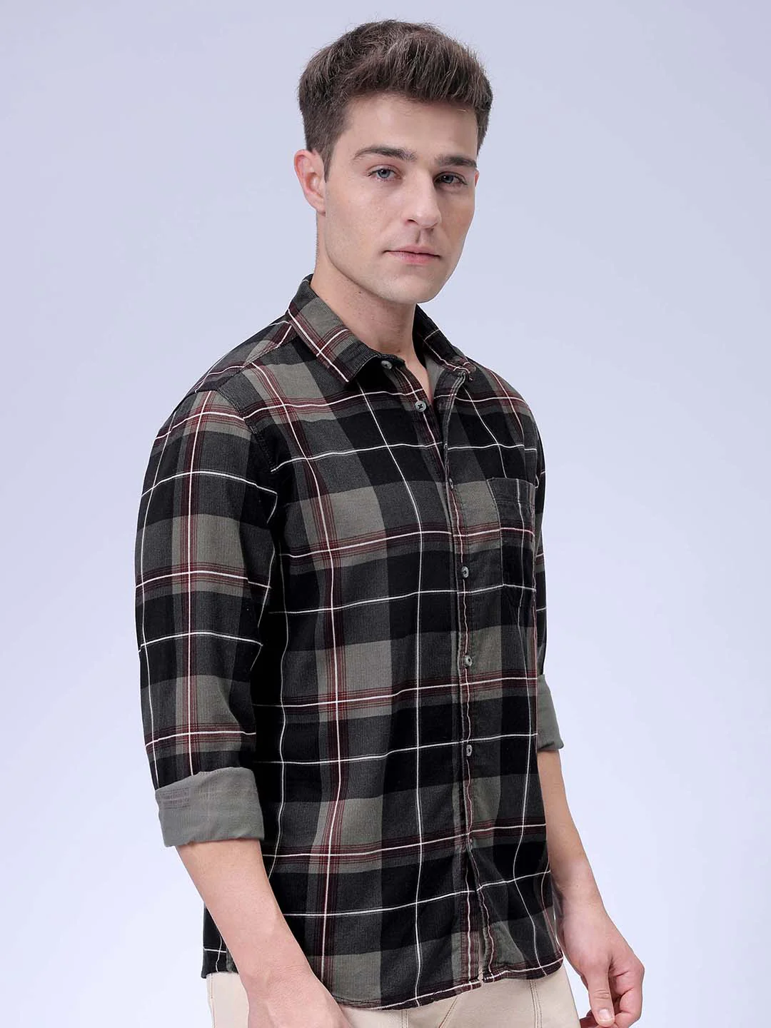 Men's Olive Regular Fit Solid Casual Shirt - Image 4