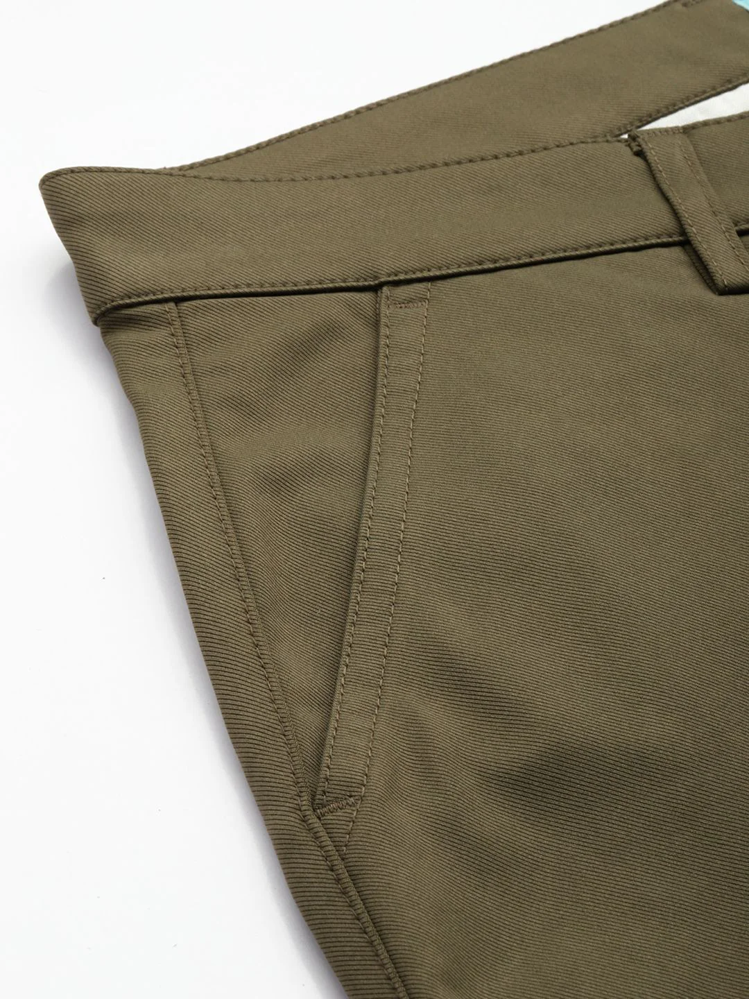 Men's Olive Regular Fit Solid Casual Trouser - Image 5