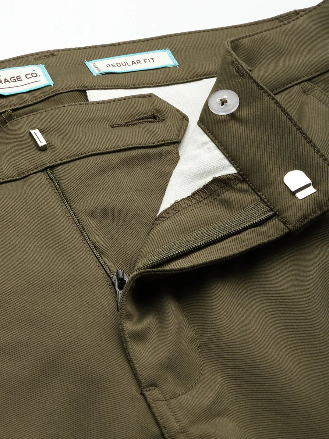Men's Olive Regular Fit Solid Casual Trouser - Image 7