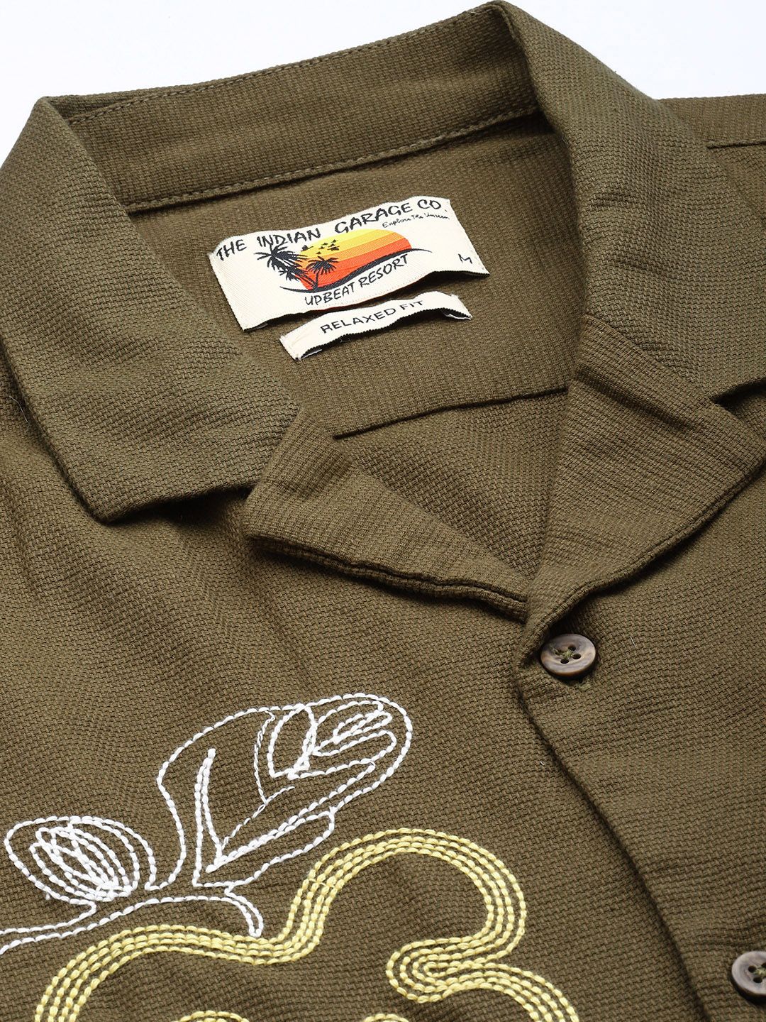 Men's Dark Olive Relaxed Fit  Embroidered Shirt - Image 5