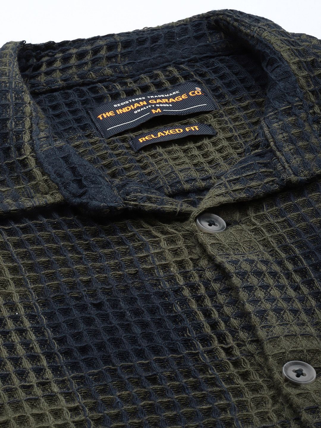 Men's Olive Relaxed Fit Textured Casual Shirt - Image 5