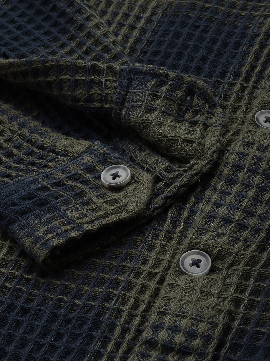 Men's Olive Relaxed Fit Textured Casual Shirt - Image 6