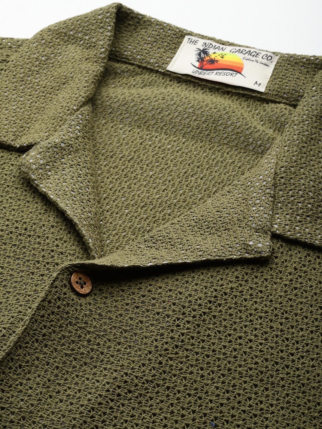 Men's Olive Relaxed Fit Textured Resort Wear Shirt - Image 5