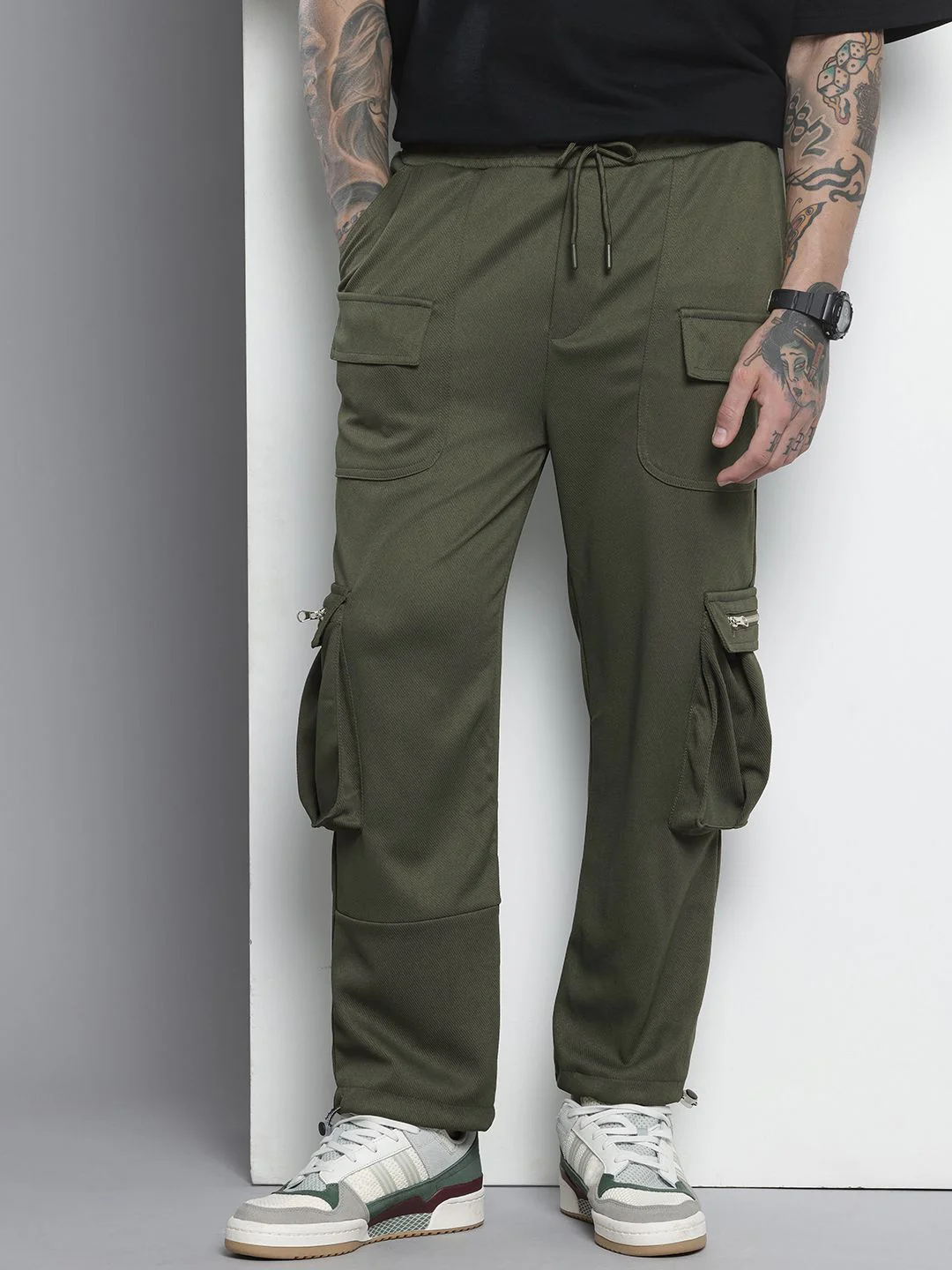 Men's Olive Relaxed Fit Textured Street Wear Jogger - Image 3