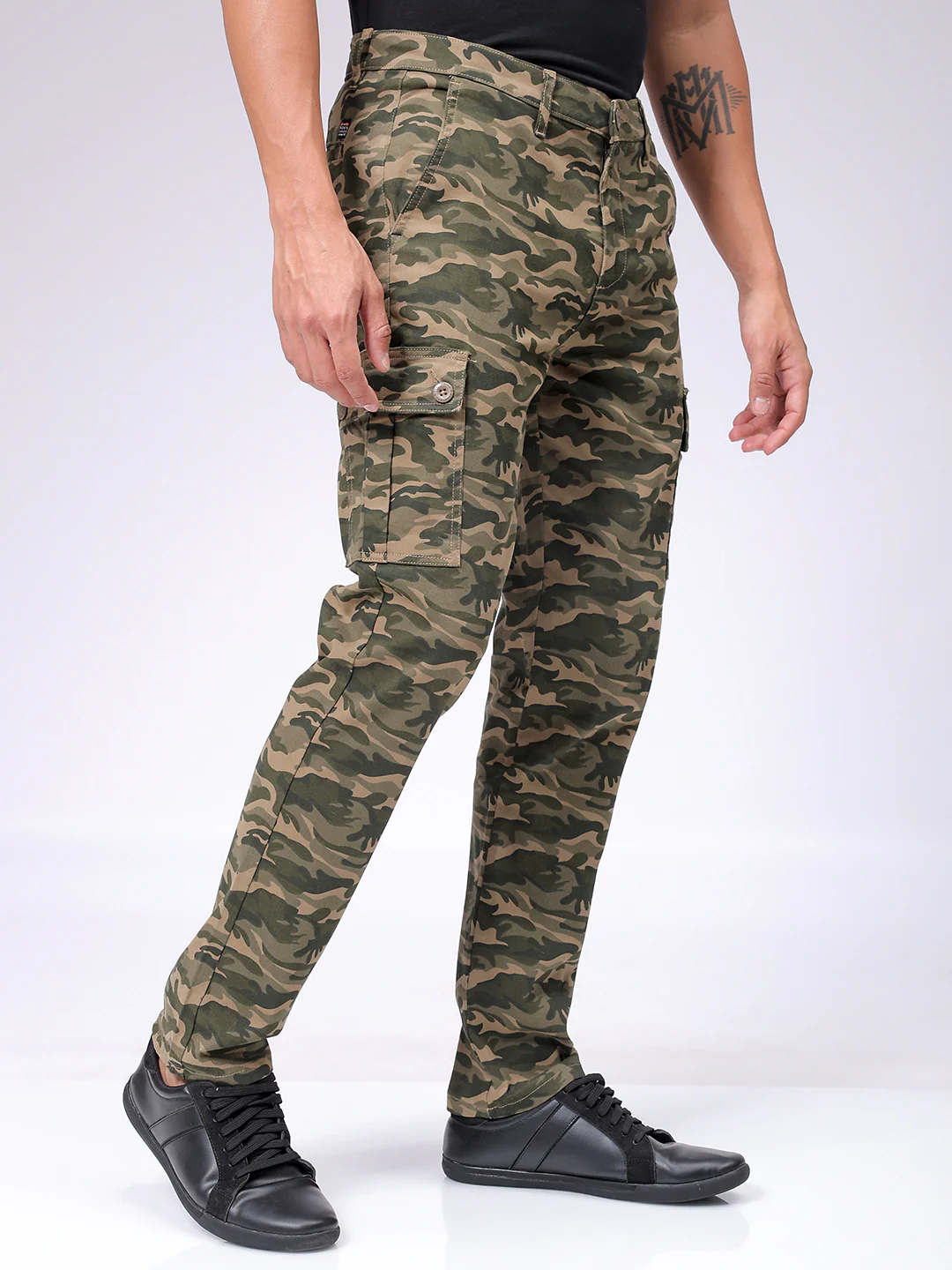 Men's Olive Camo Slim Fit Camouflage Print Casual Cargo - Image 4
