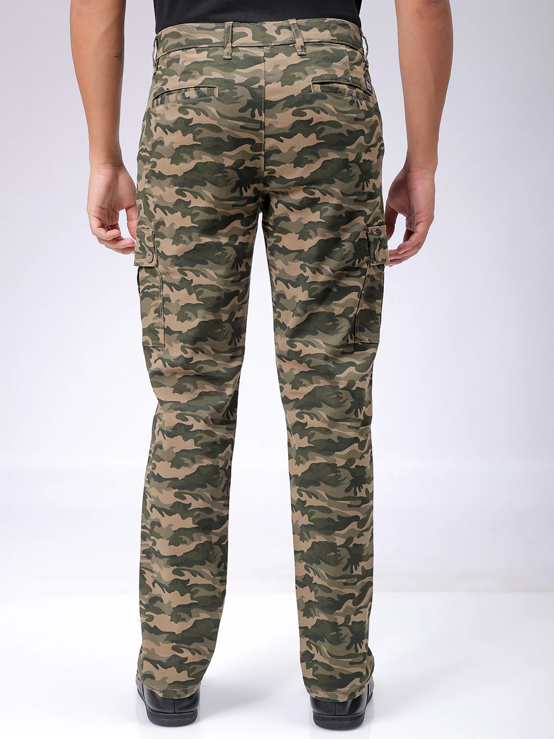 Men's Olive Camo Slim Fit Camouflage Print Casual Cargo - Image 5