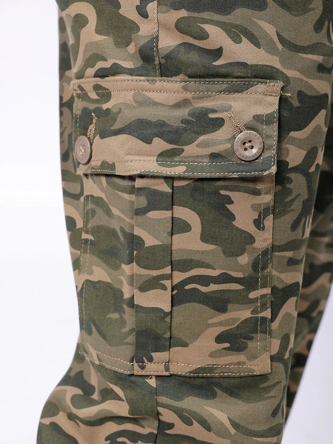 Men's Olive Camo Slim Fit Camouflage Print Casual Cargo - Image 8