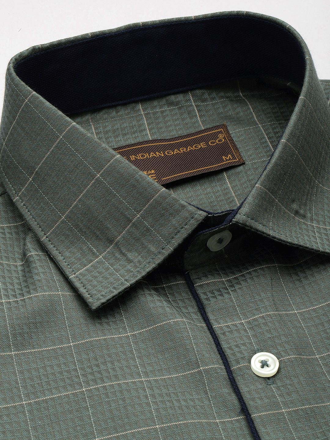 Men's Olive Slim Fit Checked Formal Shirt - Image 5