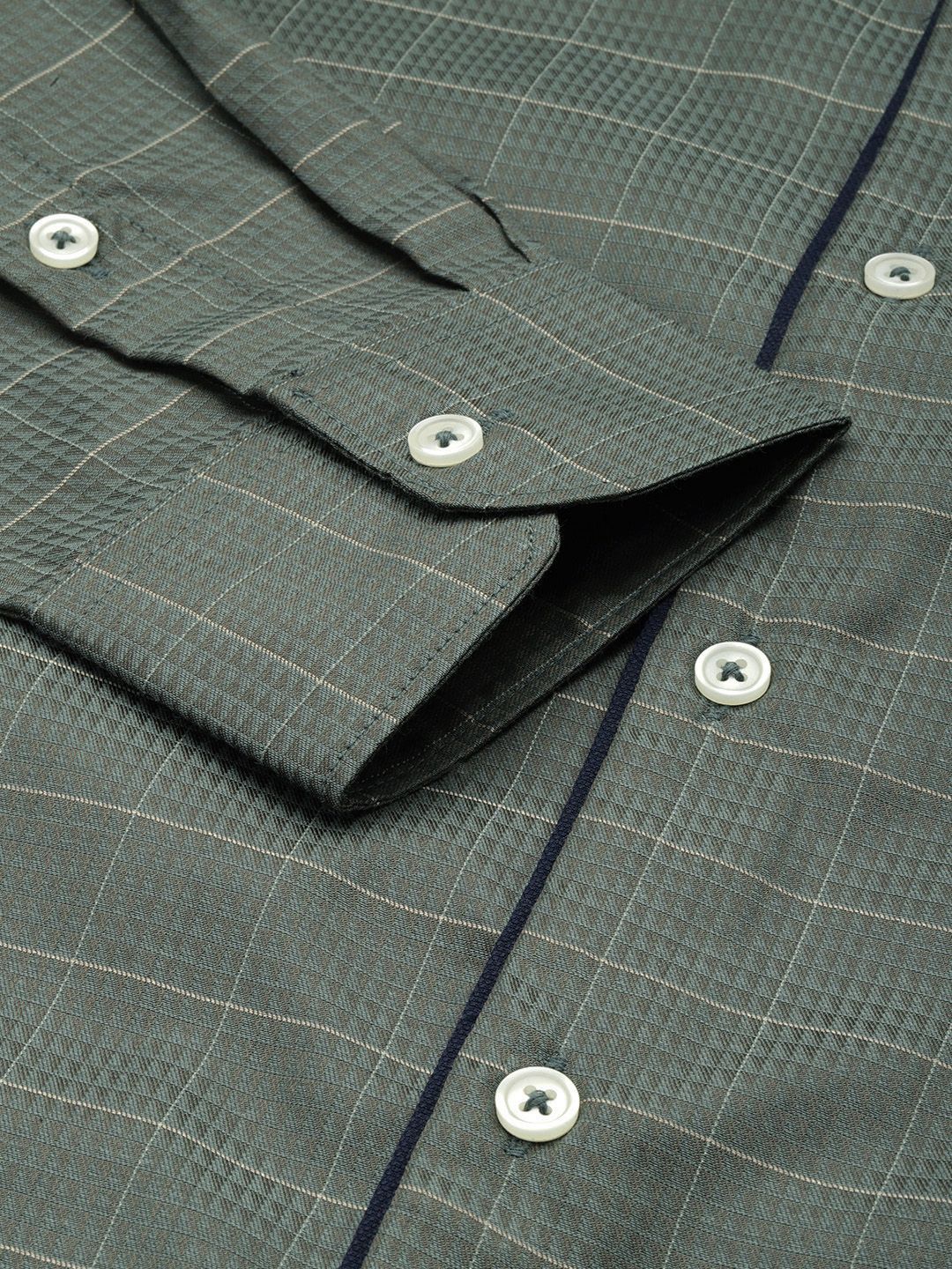 Men's Olive Slim Fit Checked Formal Shirt - Image 6