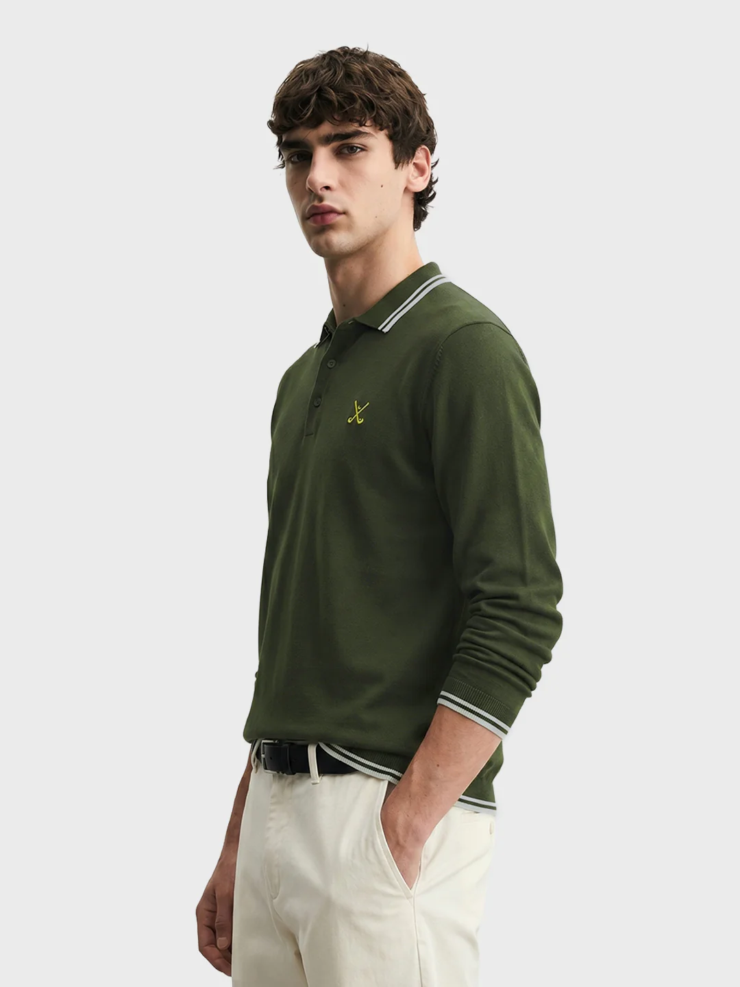 Men's Olive Slim Fit Textured Flat Knit T-Shirt - Image 2