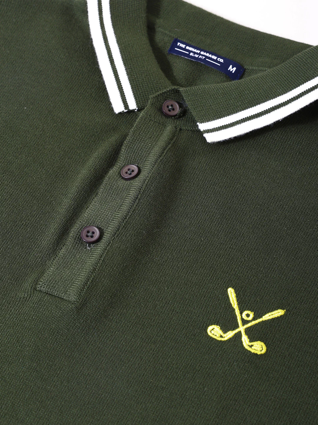 Men's Olive Slim Fit Textured Flat Knit T-Shirt - Image 3