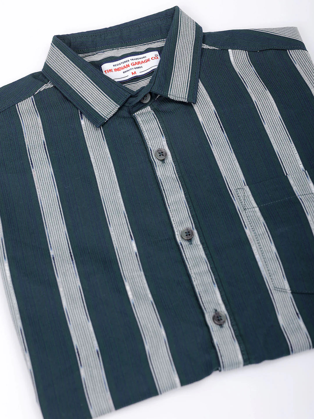 Men's Olive Slim Fit Striped Casual Shirt - Image 8