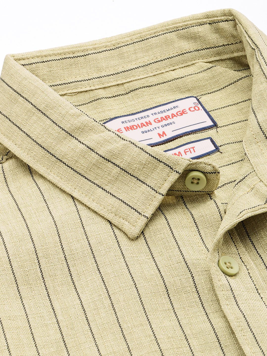 Men's Olive Slim Fit Striped Casual Shirt - Image 5