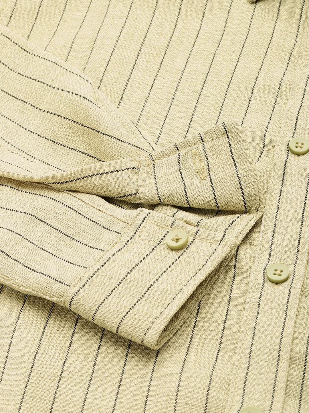 Men's Olive Slim Fit Striped Casual Shirt - Image 6